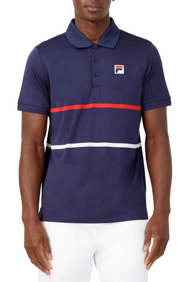 Camisas Polo Fila Homem Azul Marinho/Vermelhas/Branco - Fila Heritage Stripe Portugal Lisboa,WZOL-35